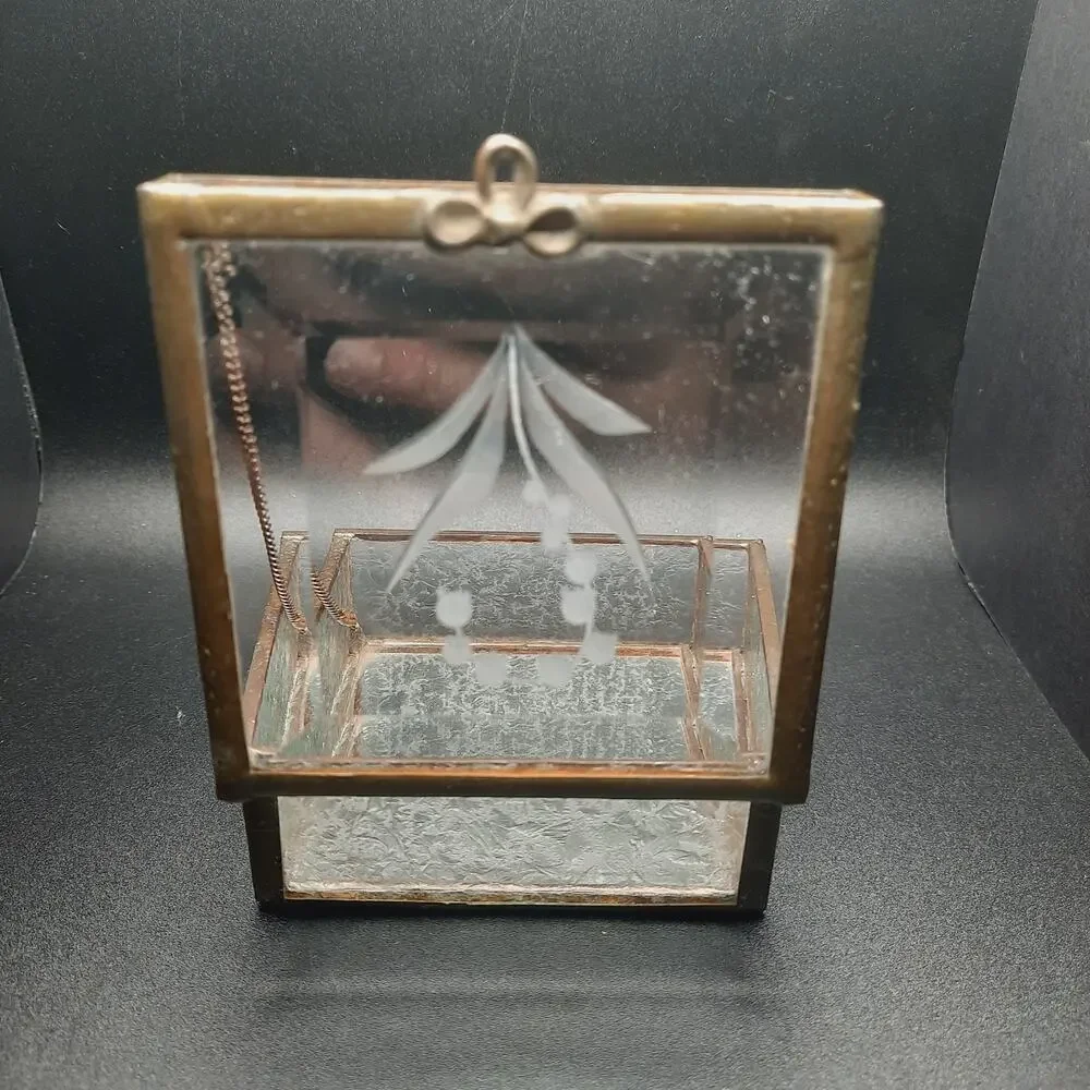 VTG The Glass Haus Handcrafted Brass Etched Glass Trinket Box Lily Of The Valley